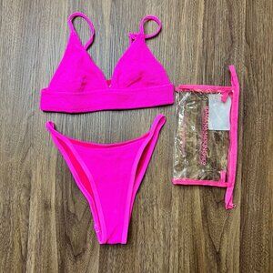 Banana Moon Teen NWOT Two Piece Bikini‎ Top High Waist Smocked Set Pink Sz 4